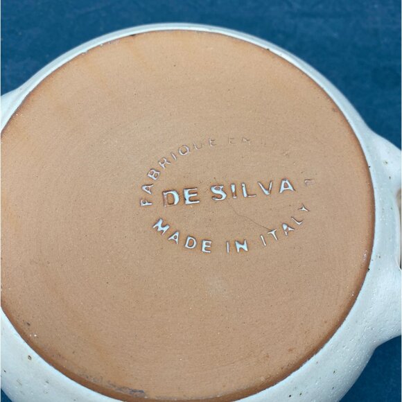 De Silva Bowl Glazed Terracotta Handles pitted Made In Italy orange Beige MCM - Picture 9 of 11